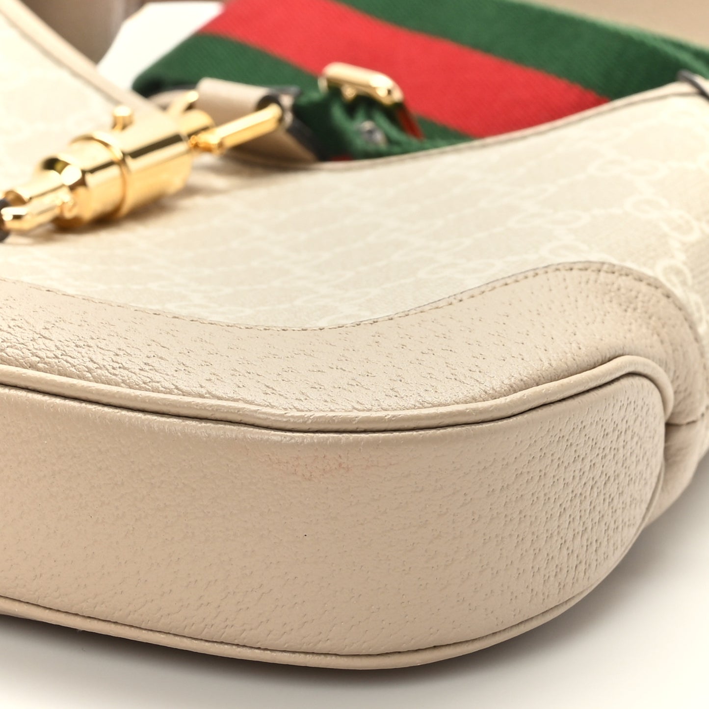GG Supreme Monogram Textured Dollar Calfskin Web Small Jackie 1961 Hobo Beige Mystic White Oatmeal