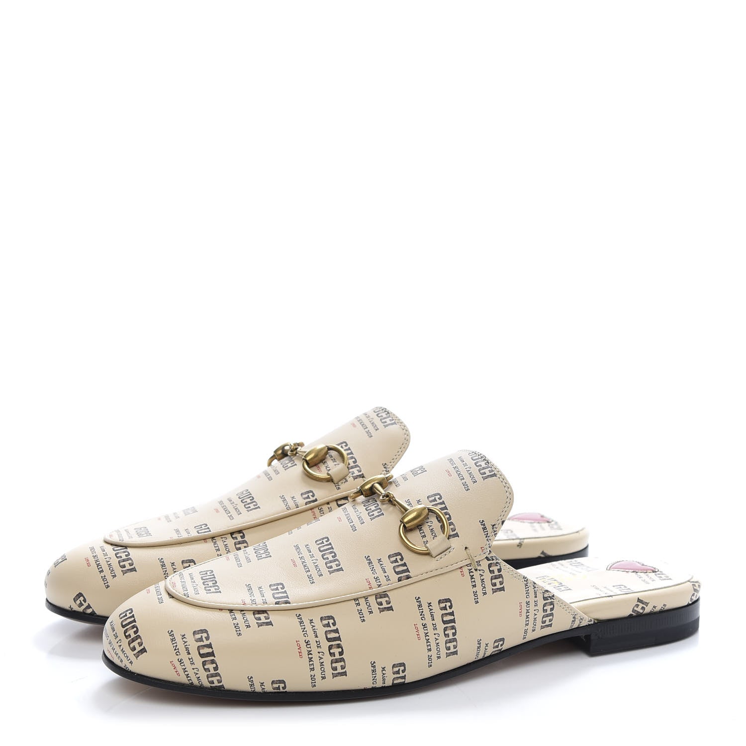 Gucci Calfskin Stamp Print Womens Princetown Slippers 37 Soy Black 3 of 9