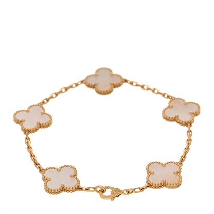 Van Cleef & Arpels 18K Yellow Gold Mother of Pearl 5 Motifs Vintage Alhambra Bracelet 2 of 5