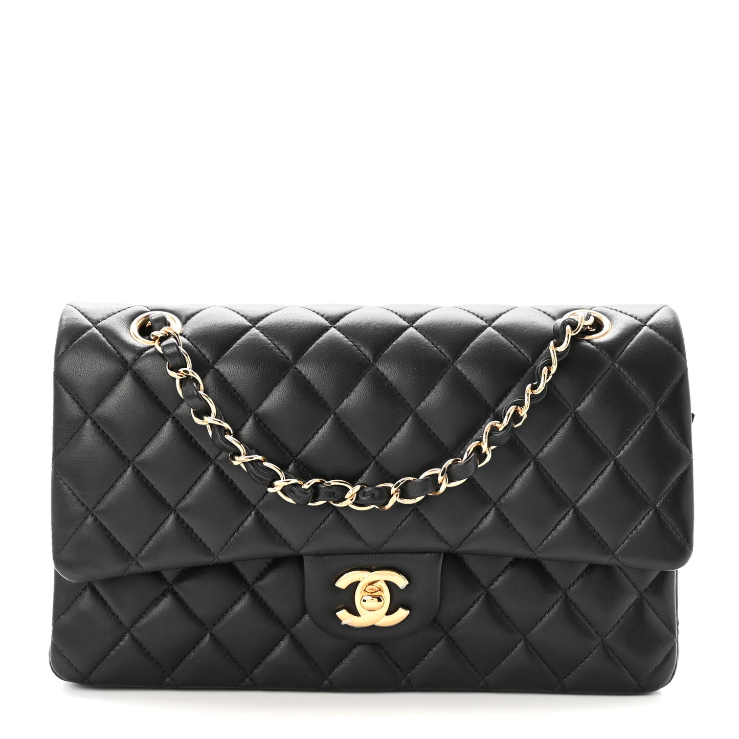 Lambskin Quilted Medium Double Flap Black