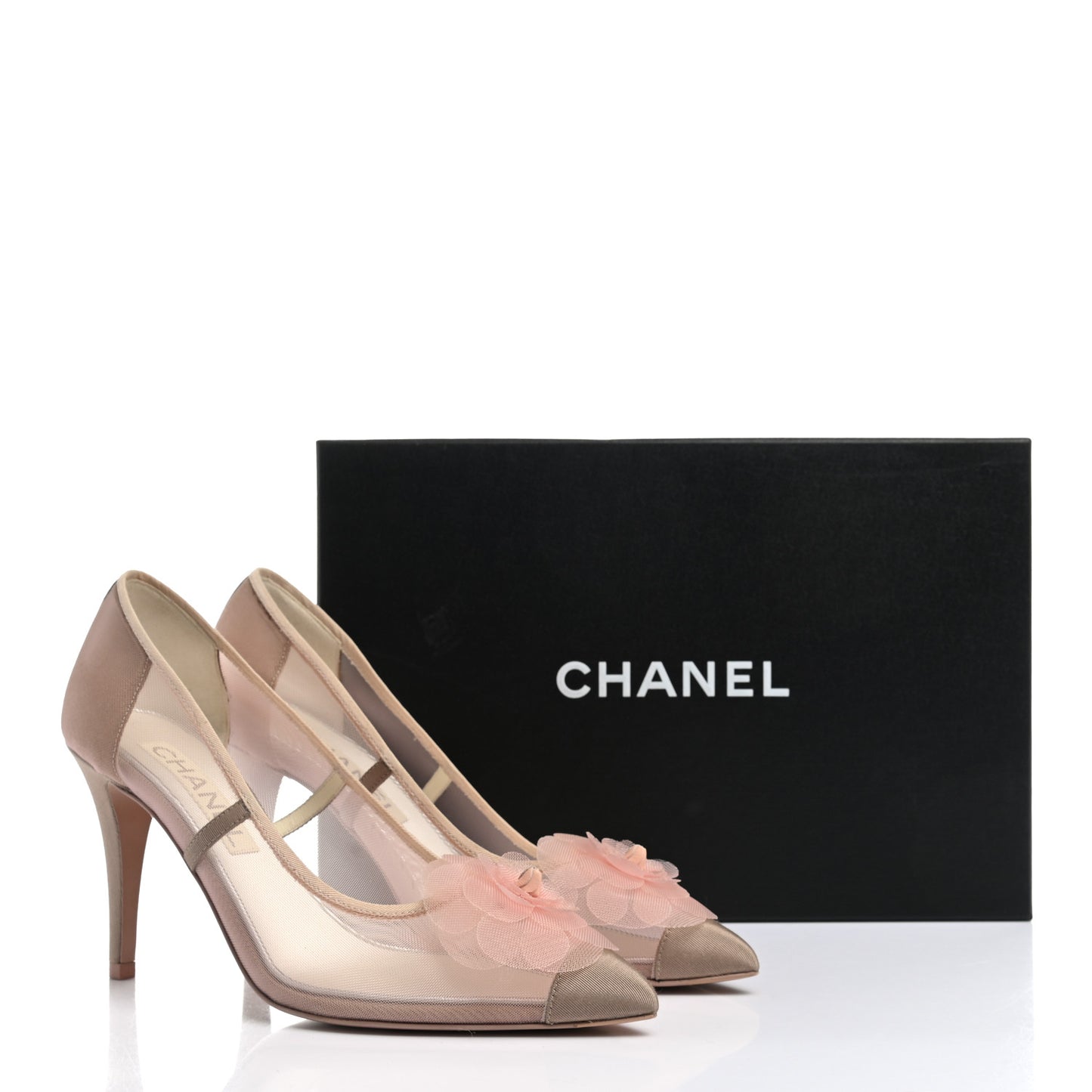 Mesh Grosgrain Camellia Pumps 39 Pink Beige