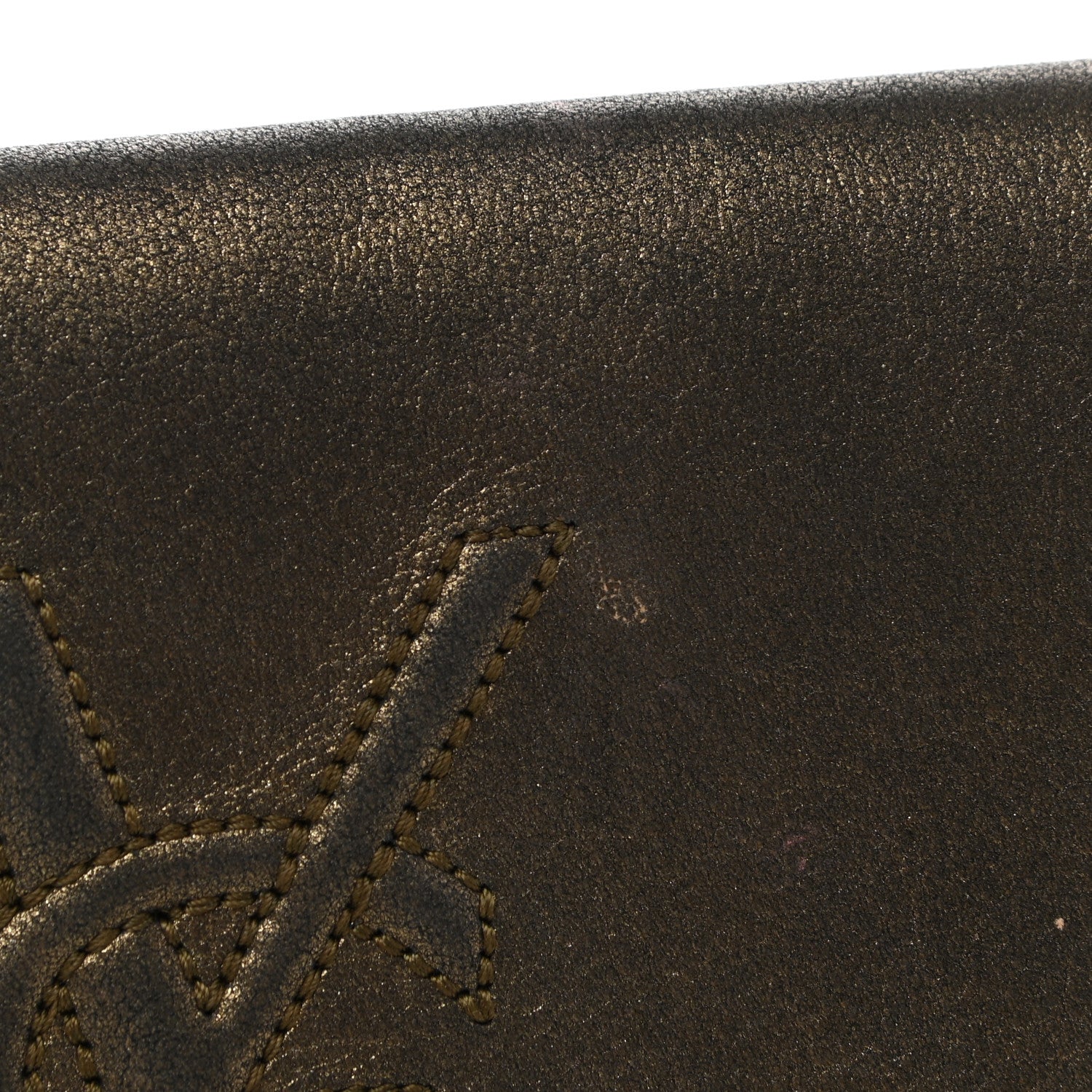Saint Laurent Distressed Metallic Calfskin Monogram Large Belle De Jour Clutch Gold 13 of 16