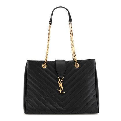 Saint Laurent Grain De Poudre Matelasse Chevron Monogram Shopping Bag Black 1 of 11