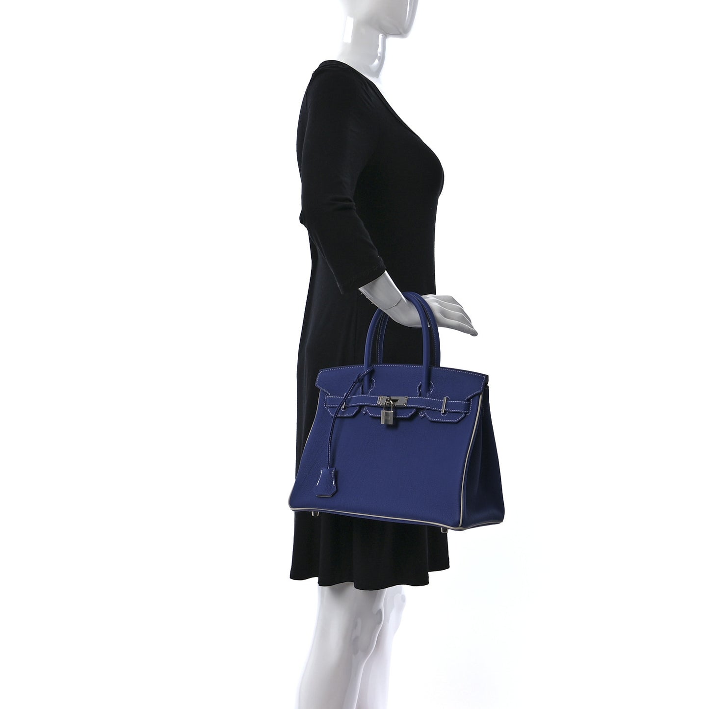 Togo Bi-Color Horseshoe Birkin 30 Bleu Electrique Craie