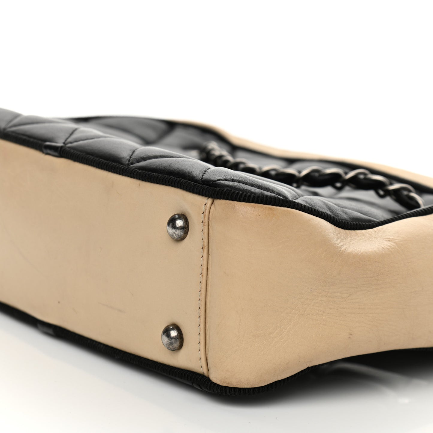 Calfskin Quilted Small Ballerine Camera Case Black Beige
