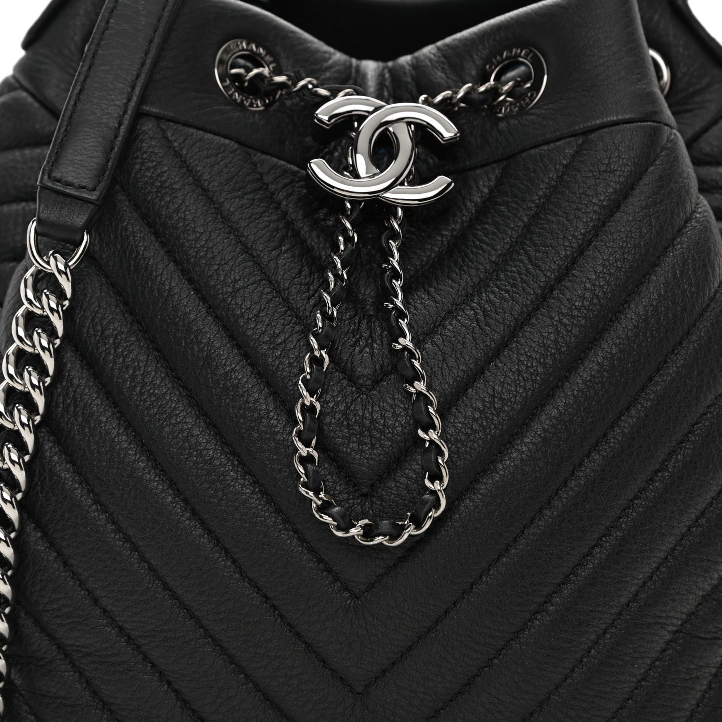 Deerskin Chevron Small CC Chain Bucket Drawstring Bag Black