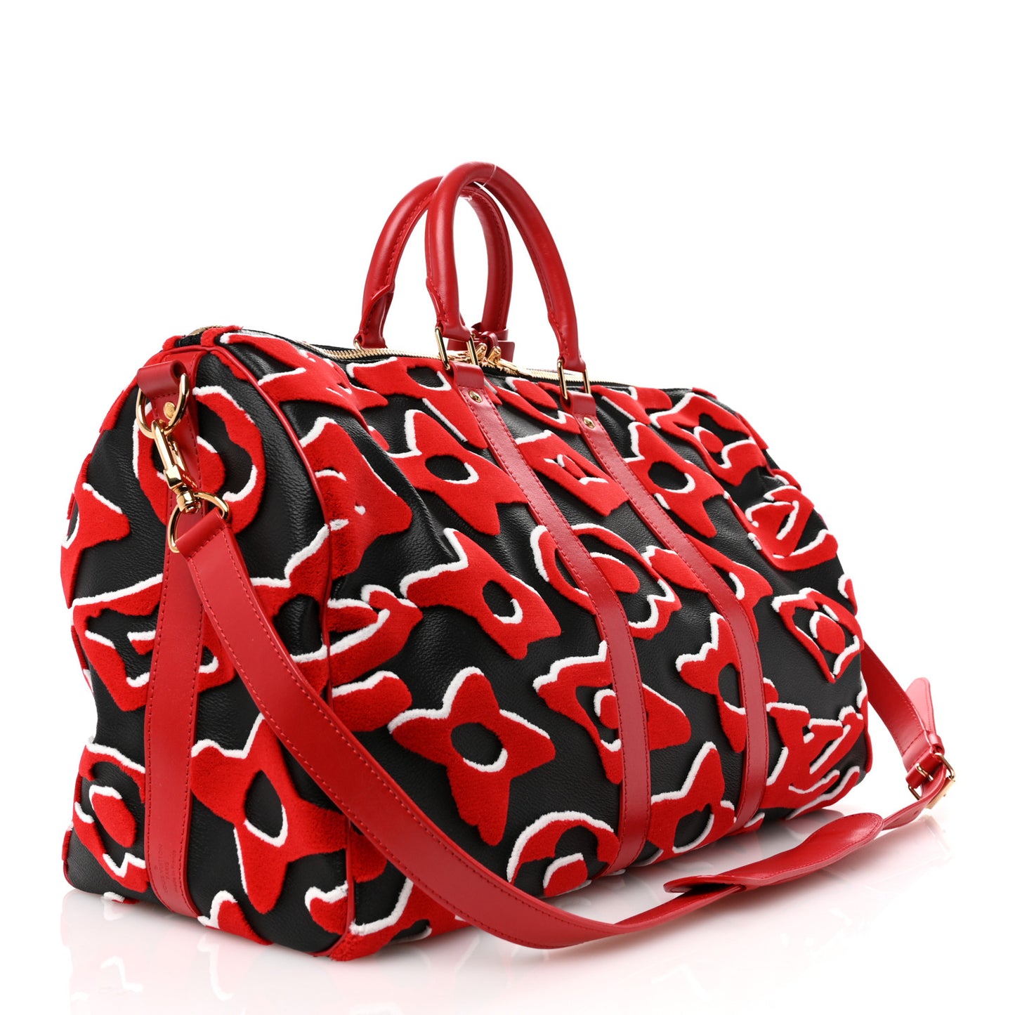 X UF Tufted Monogram Keepall Bandouliere 45 Black Red