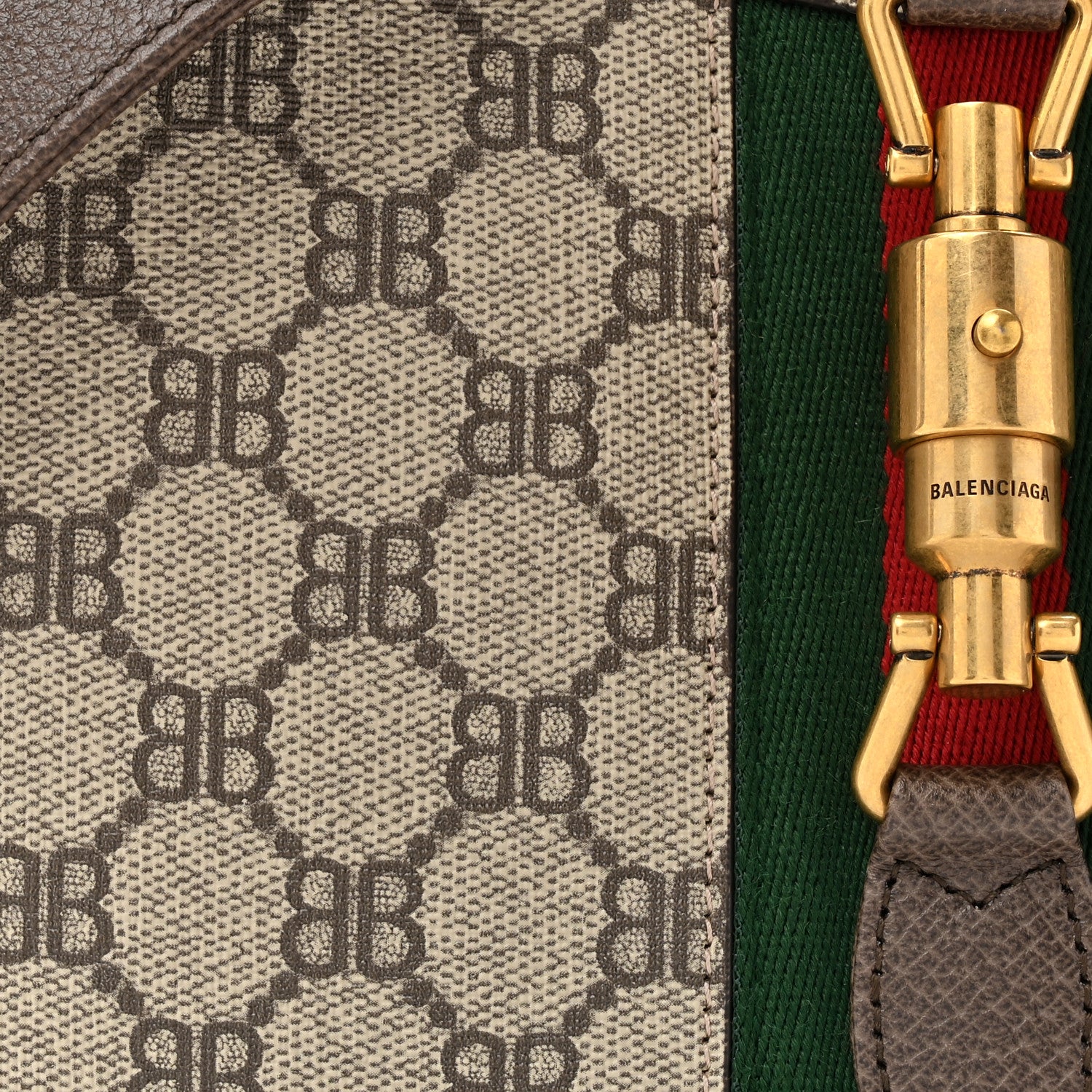 Gucci X BALENCIAGA BB Supreme Monogram Calfskin Web Small Jackie 1961 Hobo Beige Ebony 8 of 10