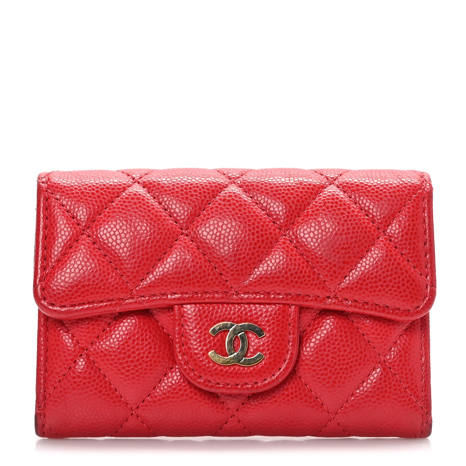 Chanel Caviar Quilted Flap Card Holder Wallet Red 1 of 10