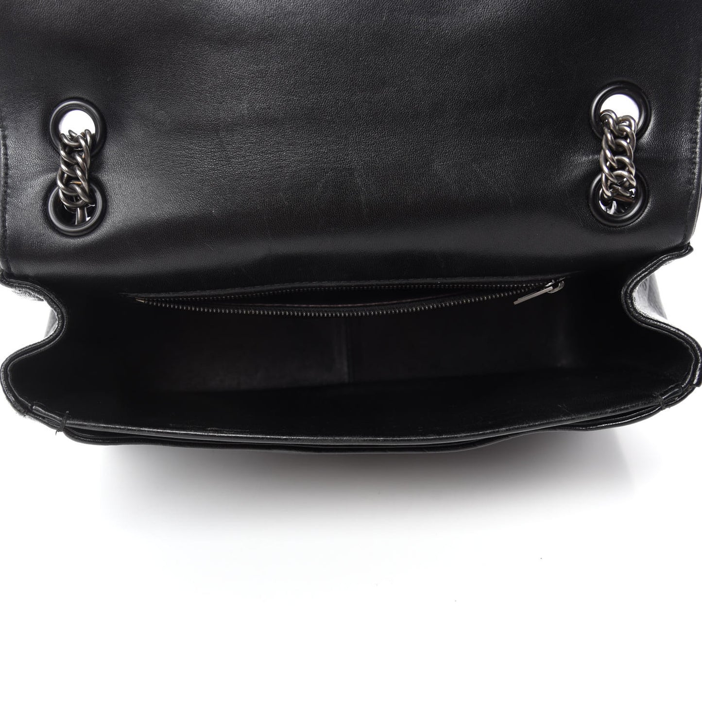 Shiny Goatksin Logo Embossed Monochrome M BB Round Shoulder Bag Black