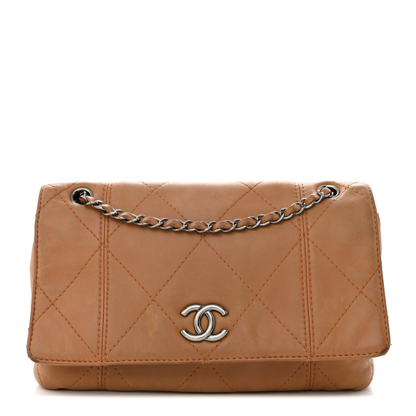 Lambskin Quilted Large Soft Touch Flap Beige