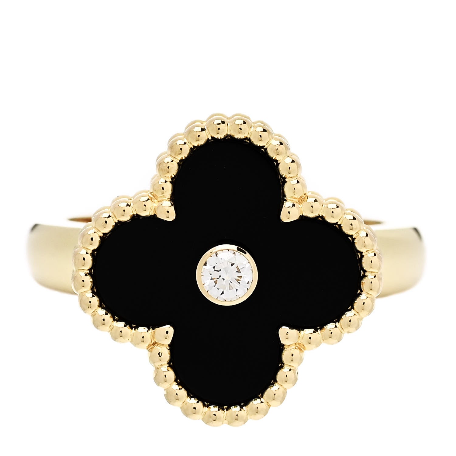 Van Cleef & Arpels 18K Yellow Gold Diamond Black Onyx Vintage Alhambra Ring 50 5.5 1 of 6