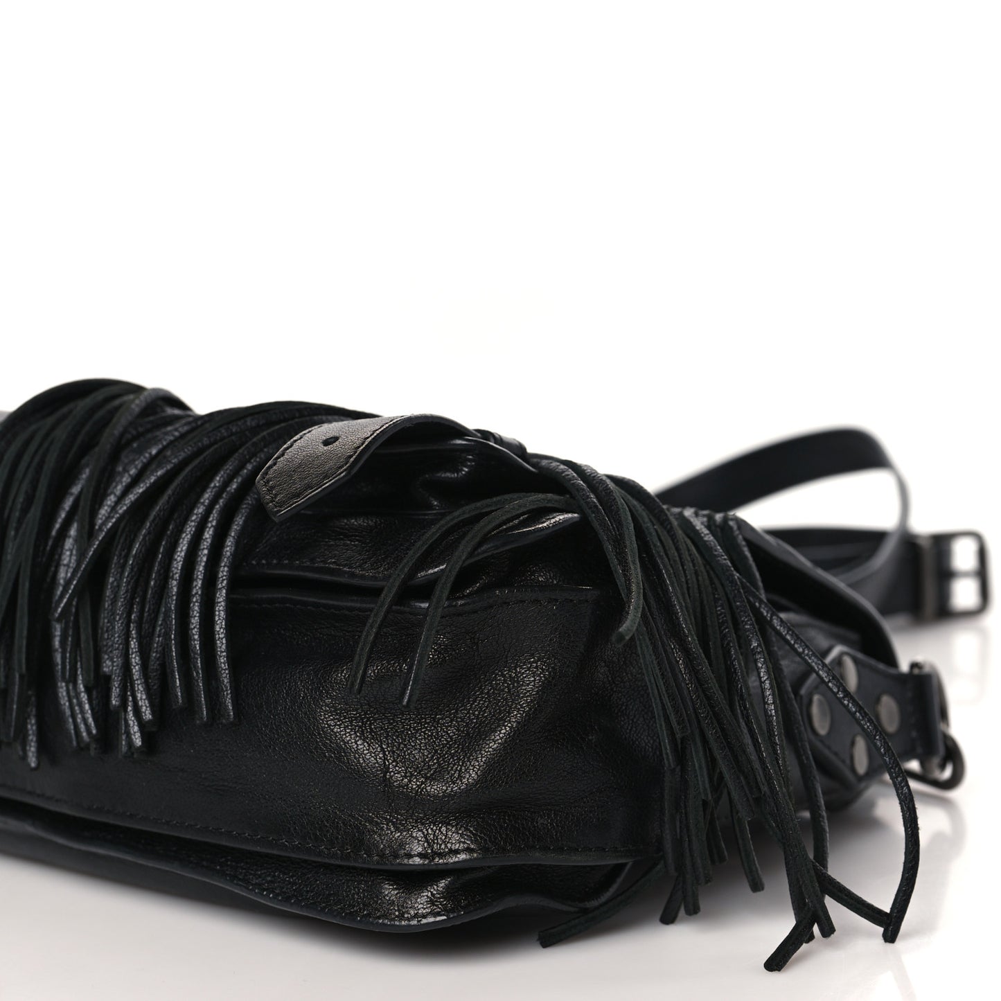 Lambskin Fringe PS1 Crossbody Pouch Black