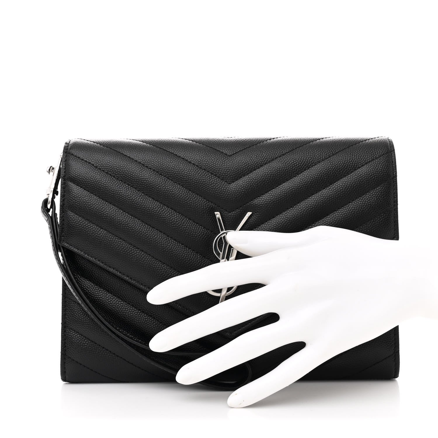 Saint Laurent Grain De Poudre Matelasse Chevron Monogram Envelope Clutch Black 2 of 10