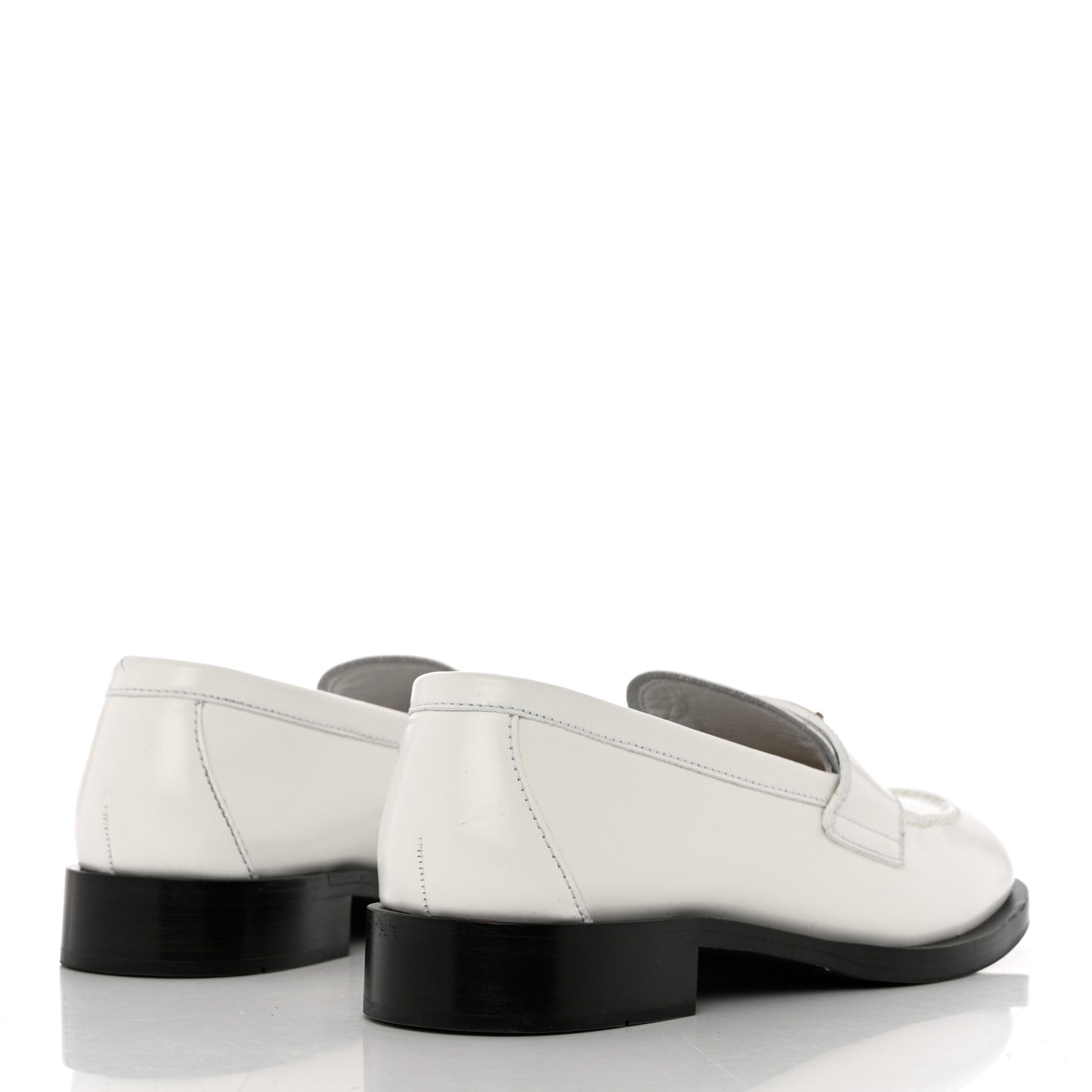 Brushed Calfskin Metal Triangle Logo 20mm Loafers 38.5 White