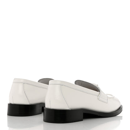 Prada Brushed Calfskin Metal Triangle Logo 20mm Loafers 38.5 White 4 of 9