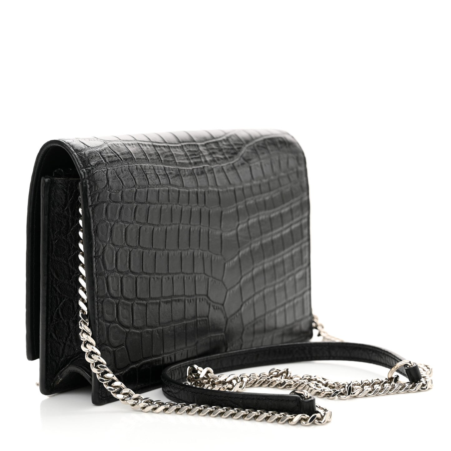 Calfskin Crocodile Embossed Kate Monogram Tassel Chain Wallet Black