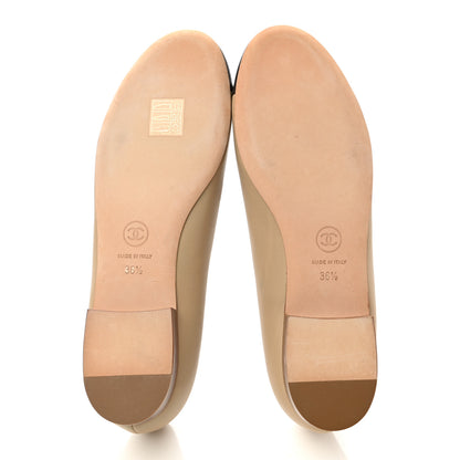 Chanel Lambskin Camellia Ballerina Flats 36.5 Beige Black 5 of 12