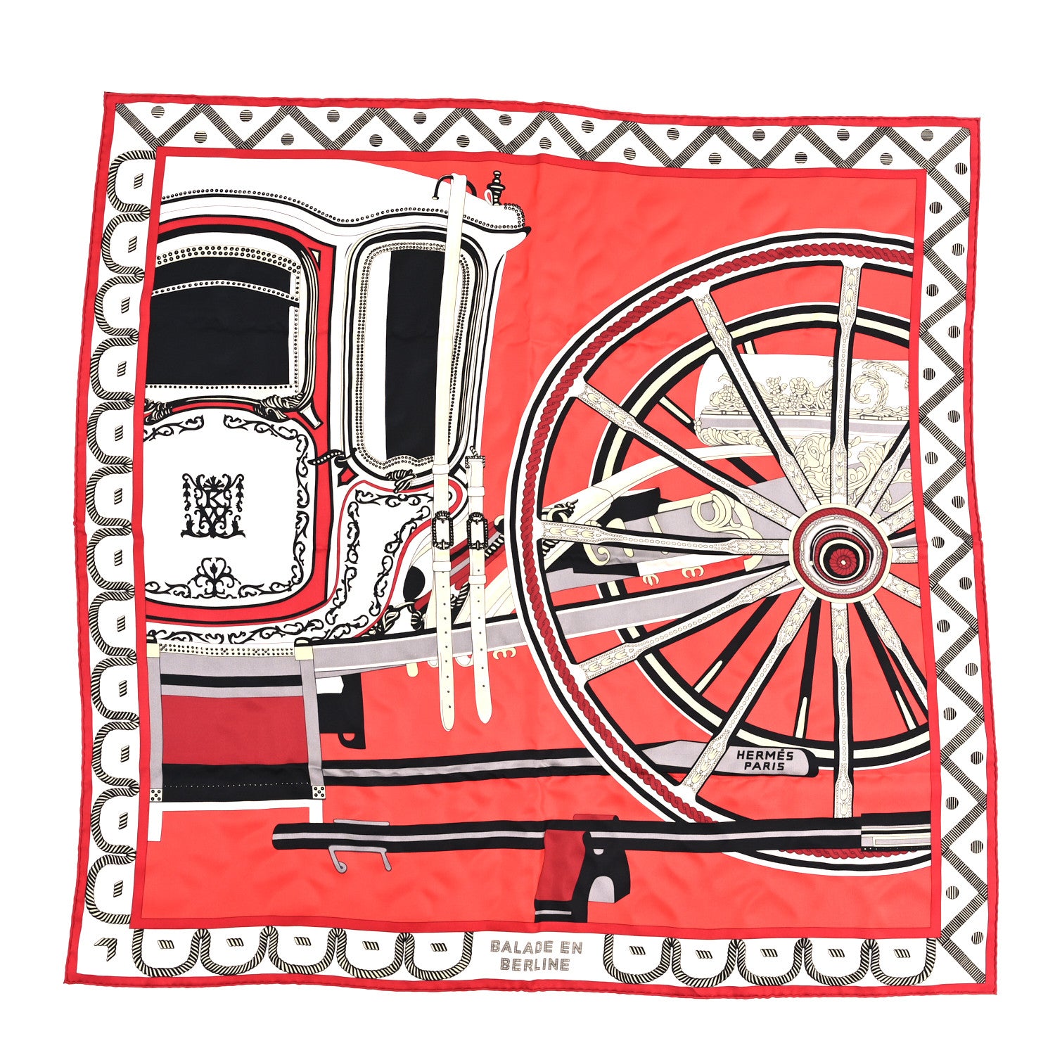 Hermes Silk Balade En Berline Scarf 90 Rouge White Multicolor 1 of 3
