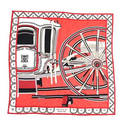 Hermes Silk Balade En Berline Scarf 90 Rouge White Multicolor 1 of 3