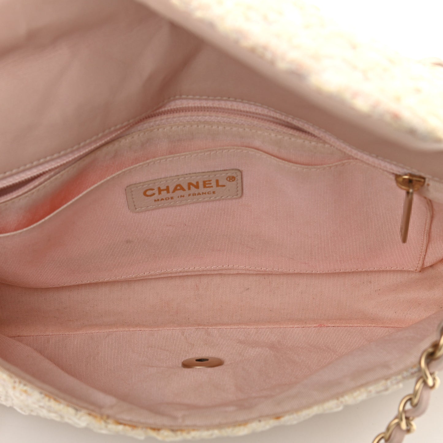 Tweed Quilted Medium Single Flap White Pink
