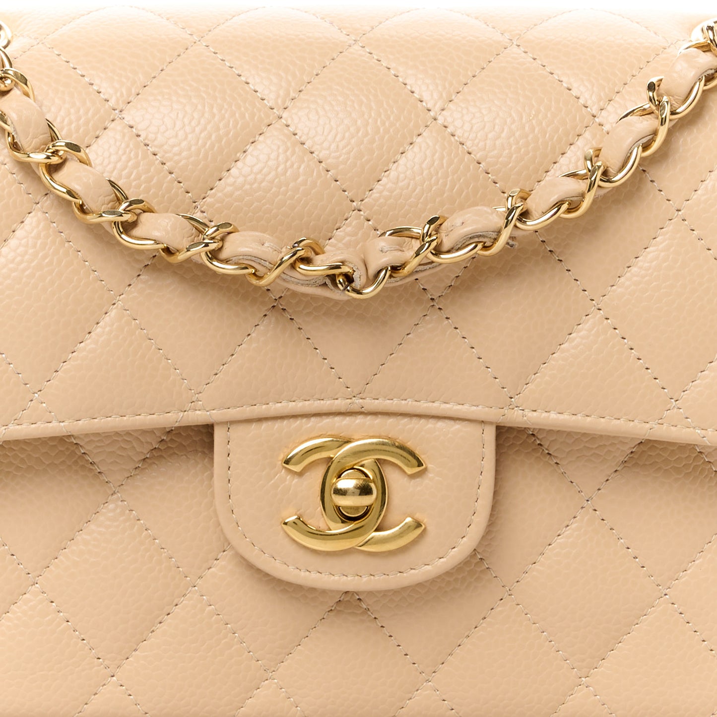 Caviar Quilted Small Double Flap Beige