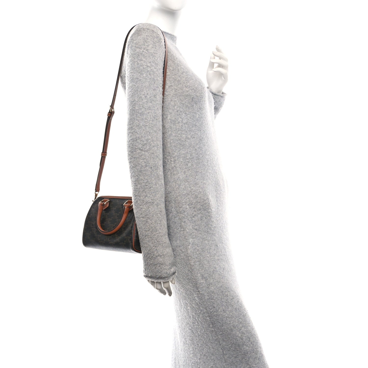 Celine Triomphe Canvas Calfskin Small Boston Bag Tan 2 of 10