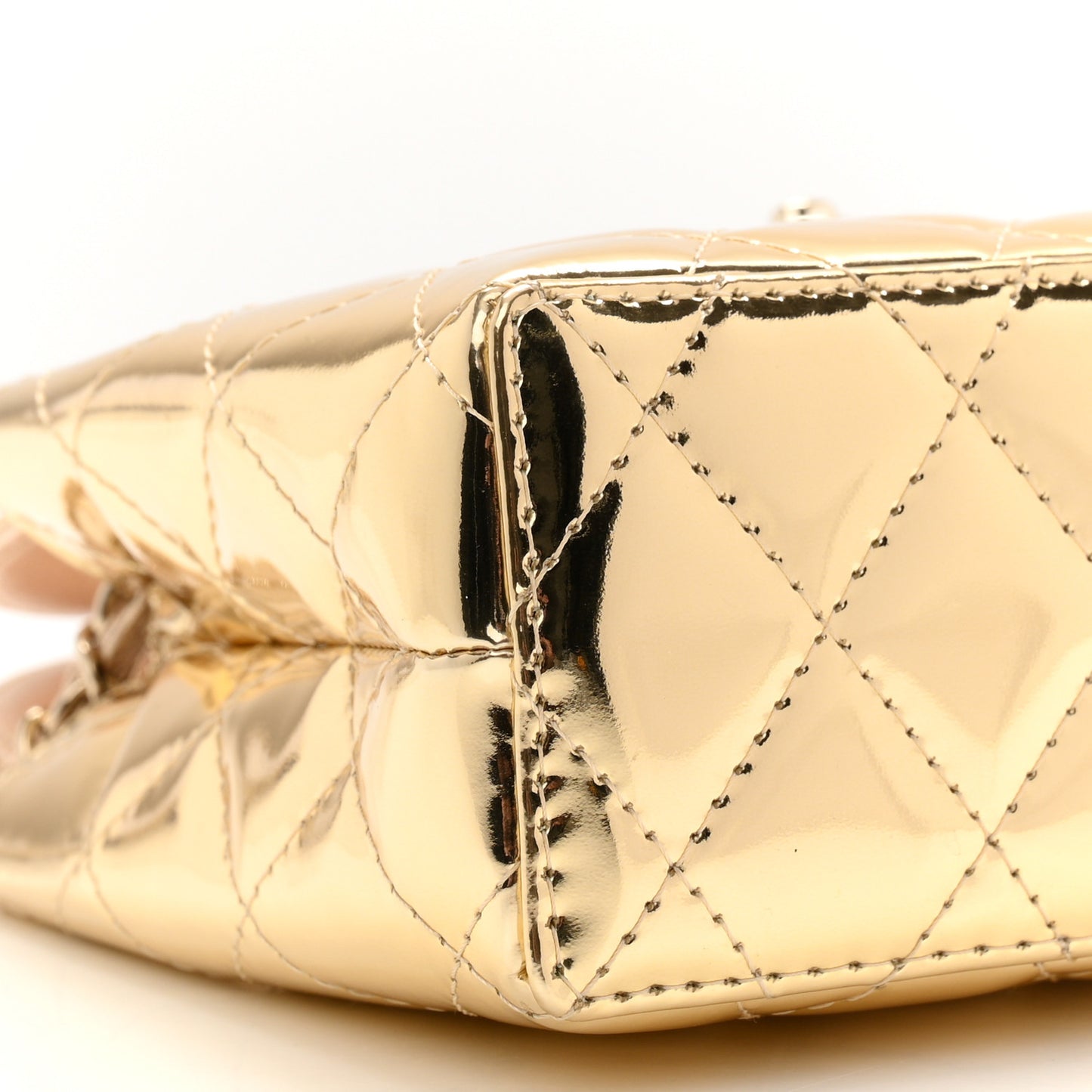 Mirror Calfskin Metallic Calfskin Quilted Nano Kelly Shopper Gold
