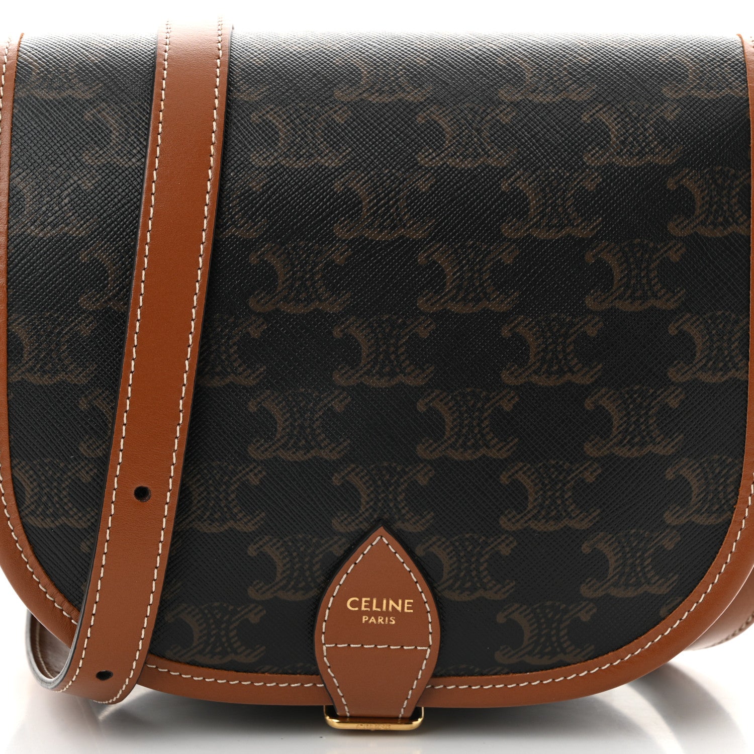 Celine Triomphe Canvas Medium Folco Bag Tan 7 of 9