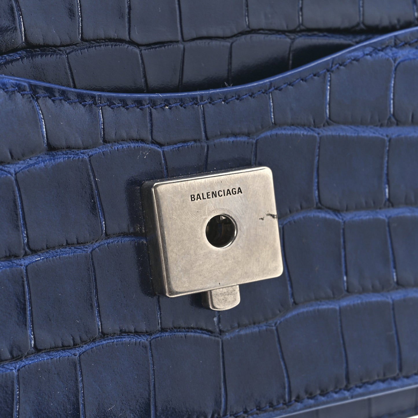 Shiny Calfskin Crocodile Embossed XS Sharp Top Handle Bag Navy