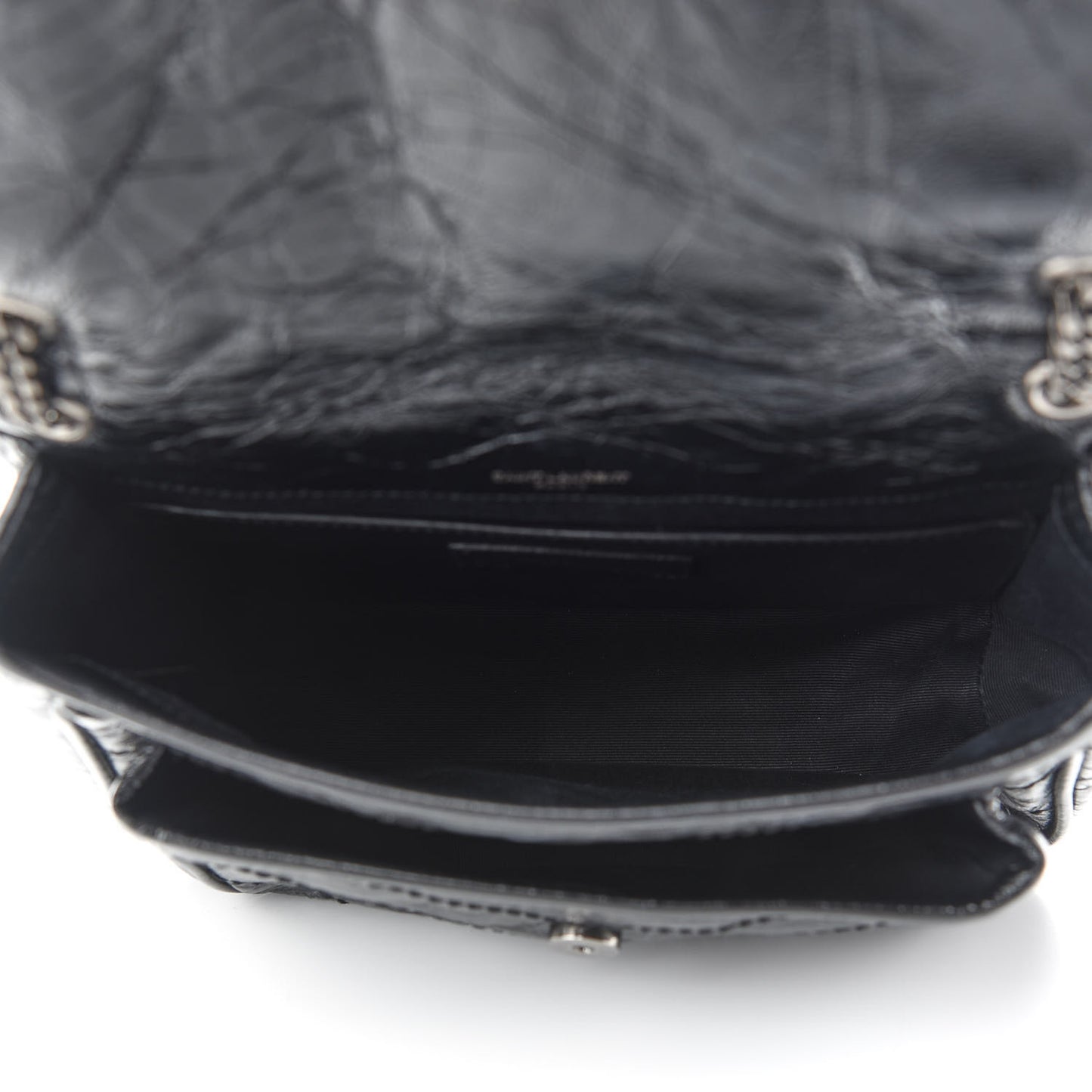 Crinkled Calfskin Matelasse Monogram Baby Niki Chain Satchel Black