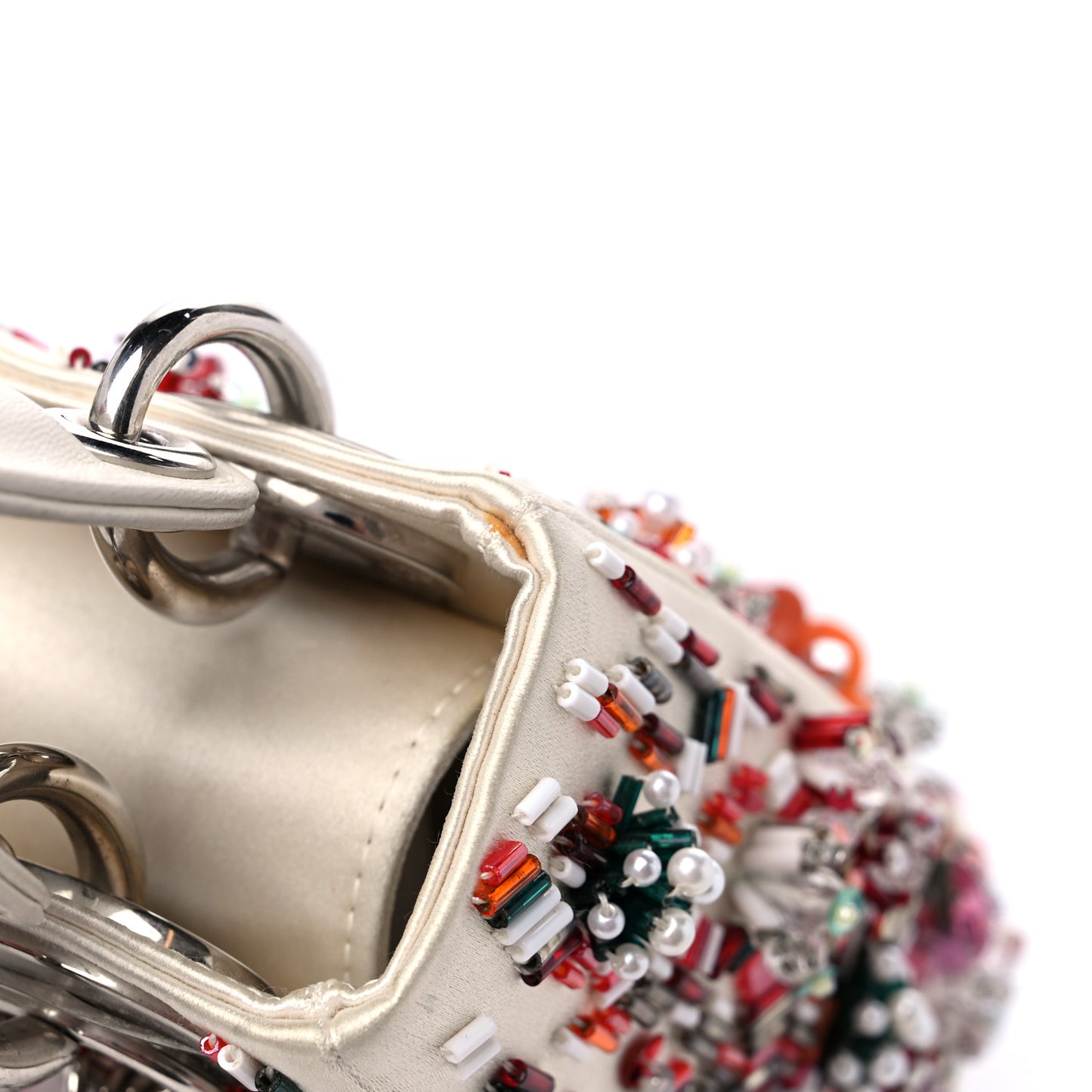 Satin Lambskin Sequin Embroidered Mini Lady Dior White Multicolor