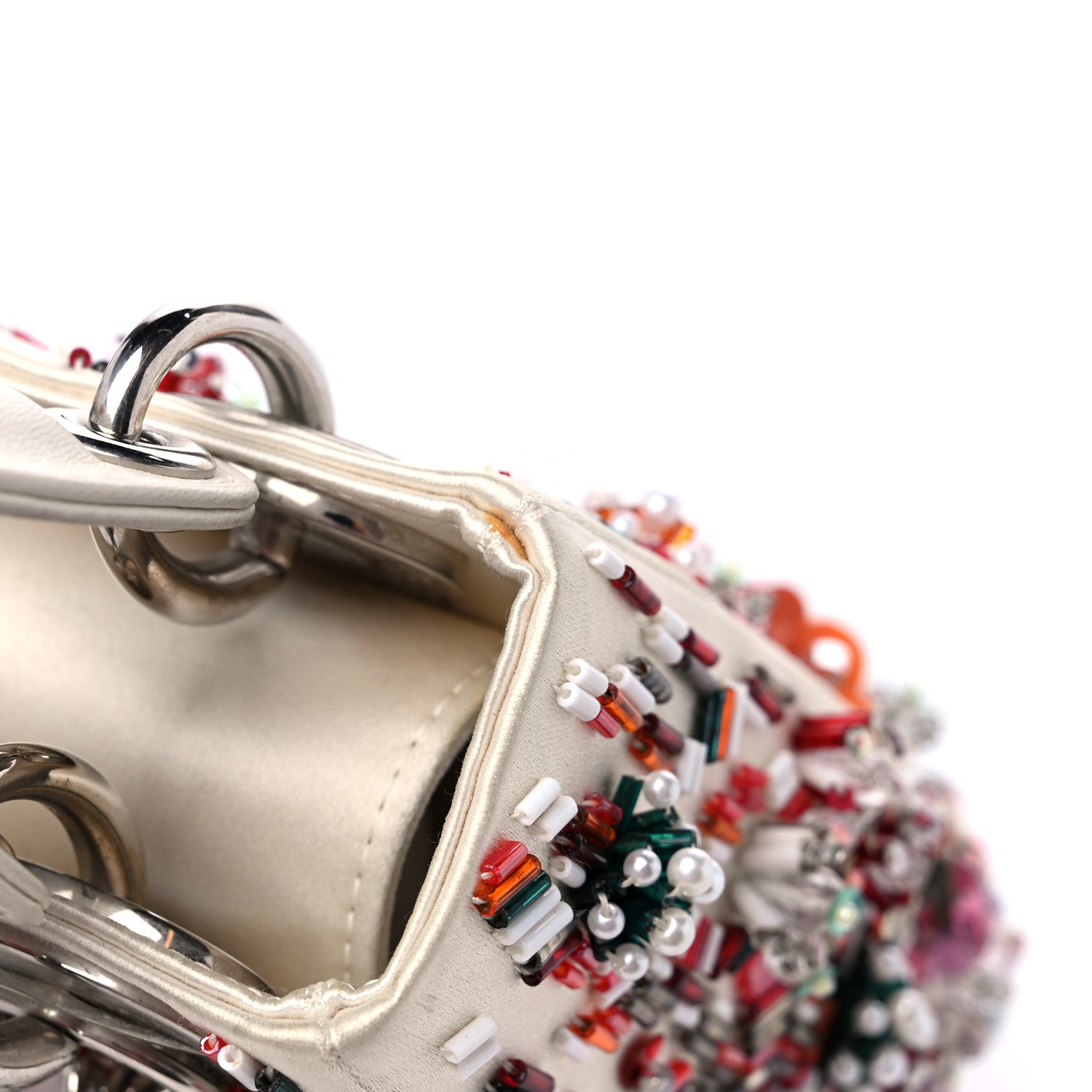 Christian Dior Satin Lambskin Sequin Embroidered Mini Lady Dior White Multicolor 13 of 14