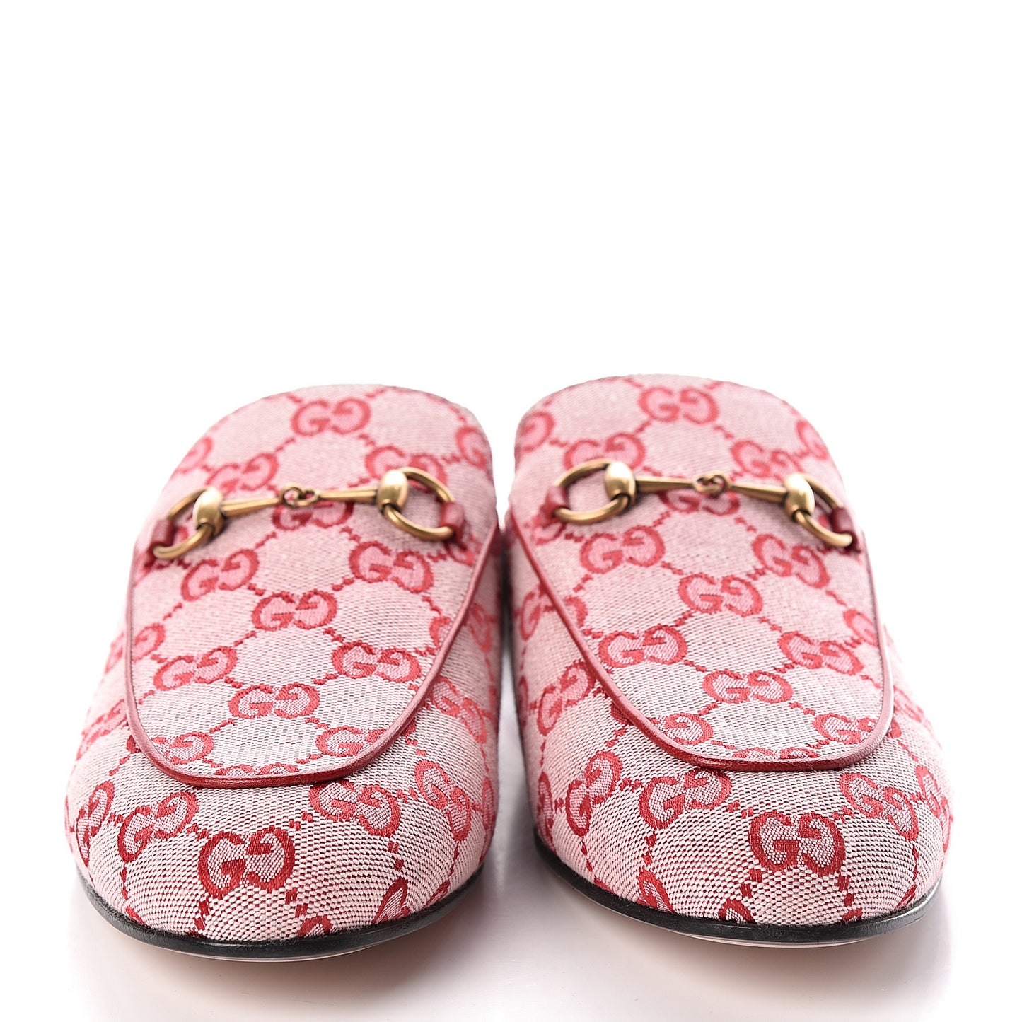 Canvas GG Monogram Horsebit Womens Princetown Slippers 40 Gardenia Hibiscus Red