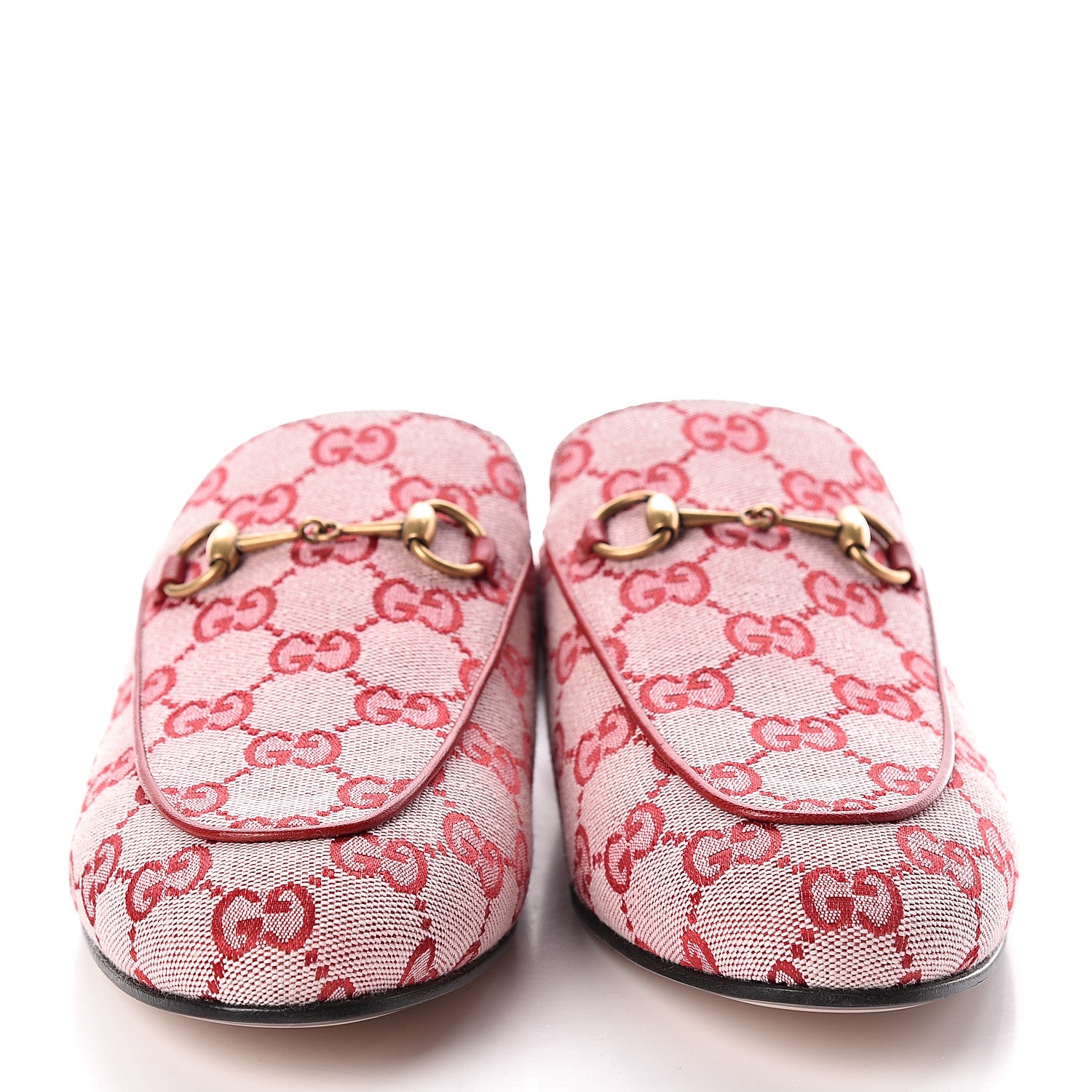 Gucci Canvas GG Monogram Horsebit Womens Princetown Slippers 40 Gardenia Hibiscus Red 2 of 8