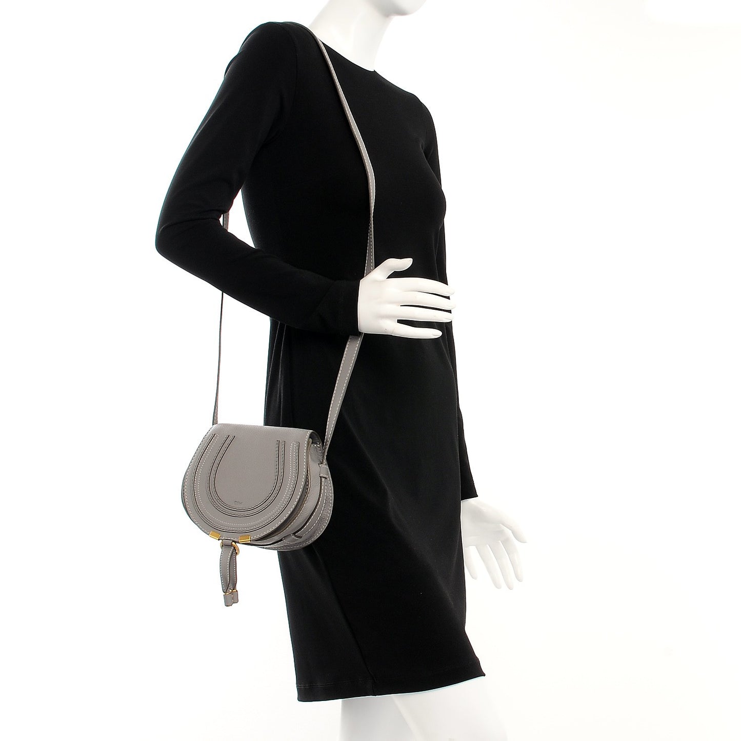 Calfskin Mini Marcie Round Crossbody Bag Cashmere Grey