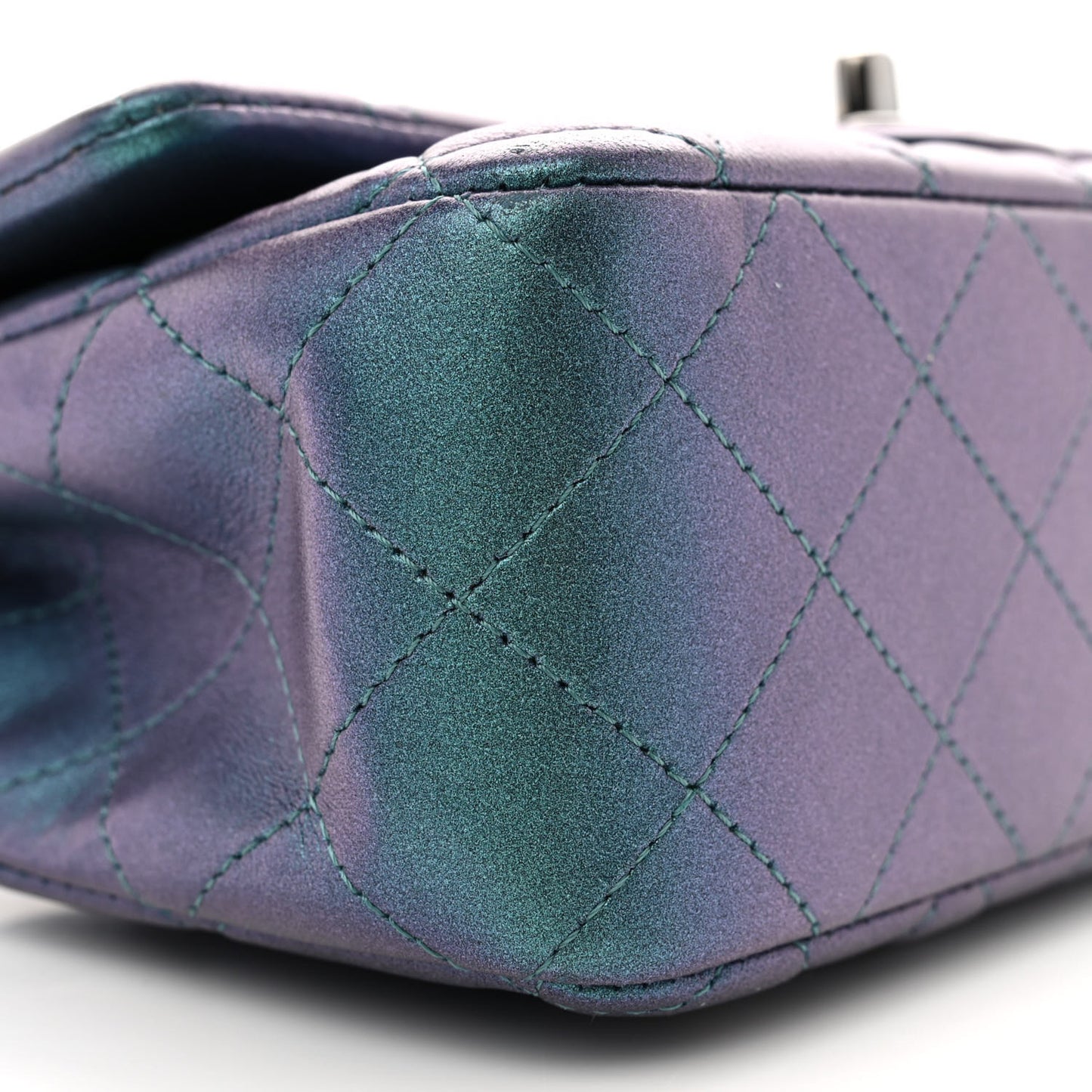 Iridescent Lambskin Quilted Mini Rectangular Flap Turquoise