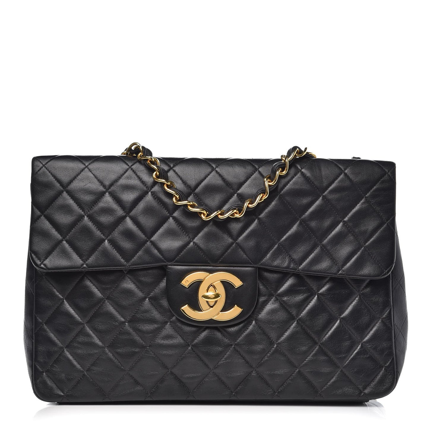 Lambskin Quilted XL Jumbo Single Flap Black