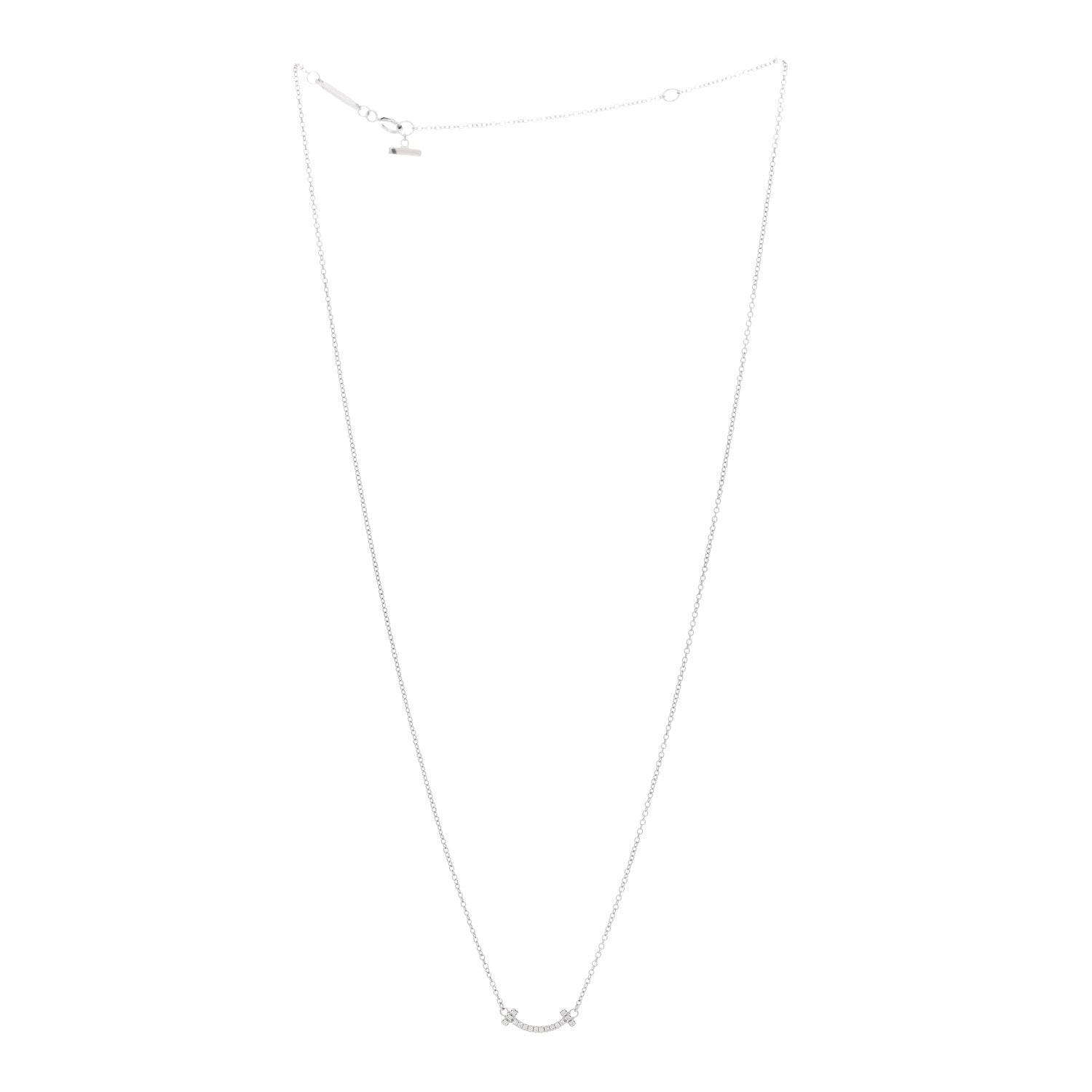 Tiffany 18K White Gold Diamond Mini T Smile Pendant Necklace 3 of 6