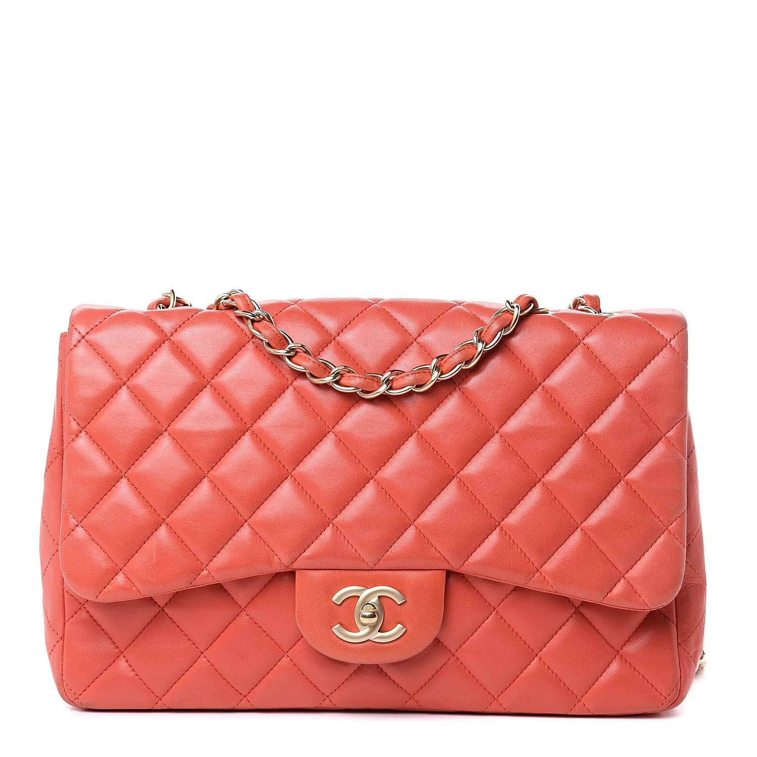 Chanel Lambskin Quilted Jumbo Single Flap Coral 1 of 19