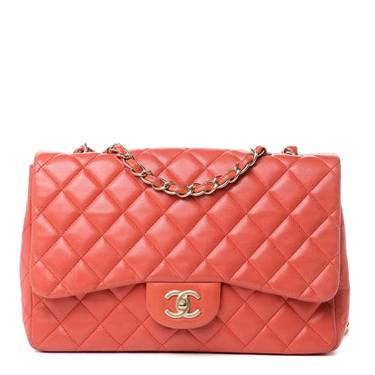 Chanel Lambskin Quilted Jumbo Single Flap Coral 1 of 19