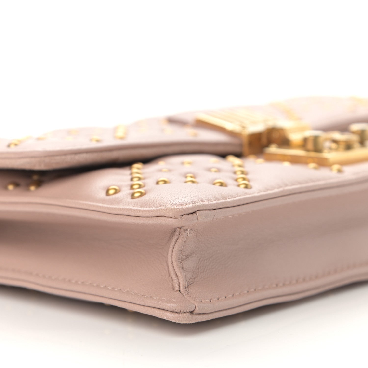 Christian Dior Lambskin Cannage Studded Dioraddict Wallet on Chain Clutch Nude 10 of 13