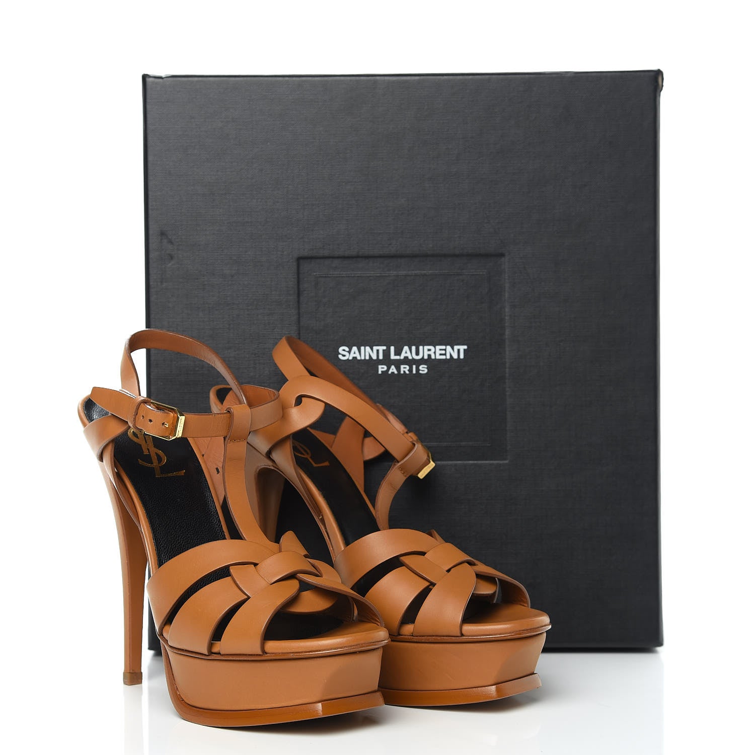 Saint Laurent Calfskin Tribute 105 Platform Sandals 36 Cognac 9 of 9