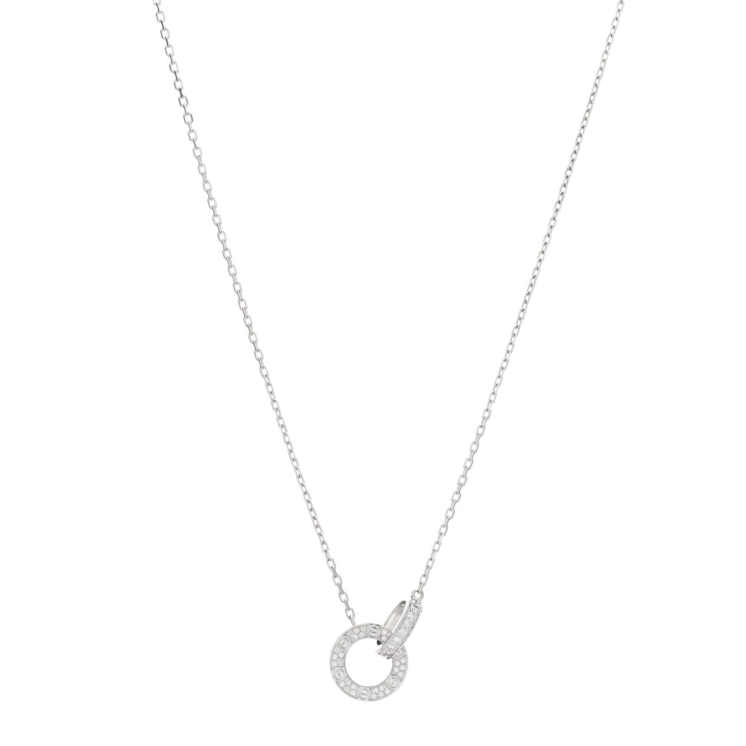 Cartier 18K White Gold Diamond Interlocking LOVE Paved Necklace 1 of 3