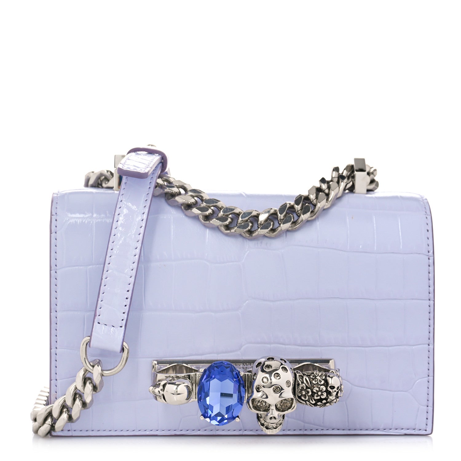 Alexander McQueen Shiny Crocodile Embossed Jeweled Satchel Lavender 1 of 9