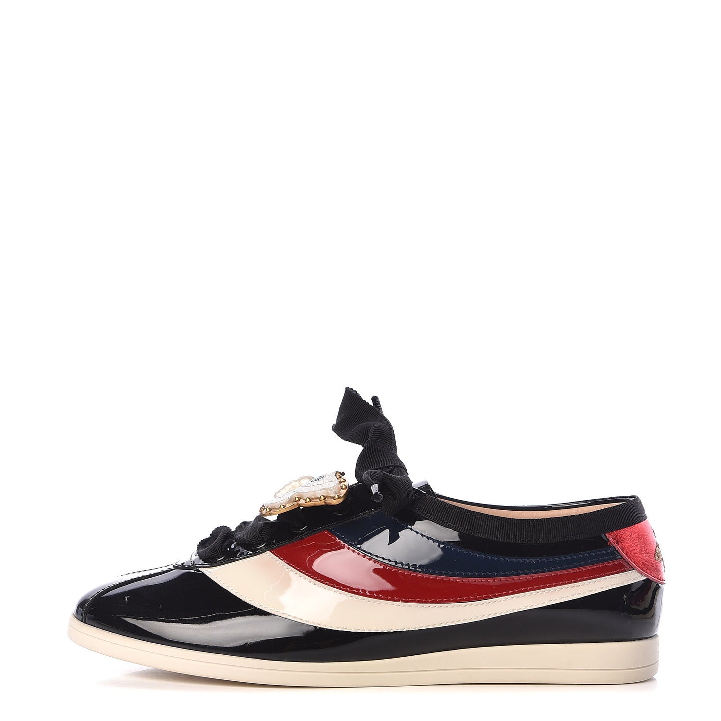 Patent Calfskin Crystal Womens Web Falacer Sneakers 37 Black