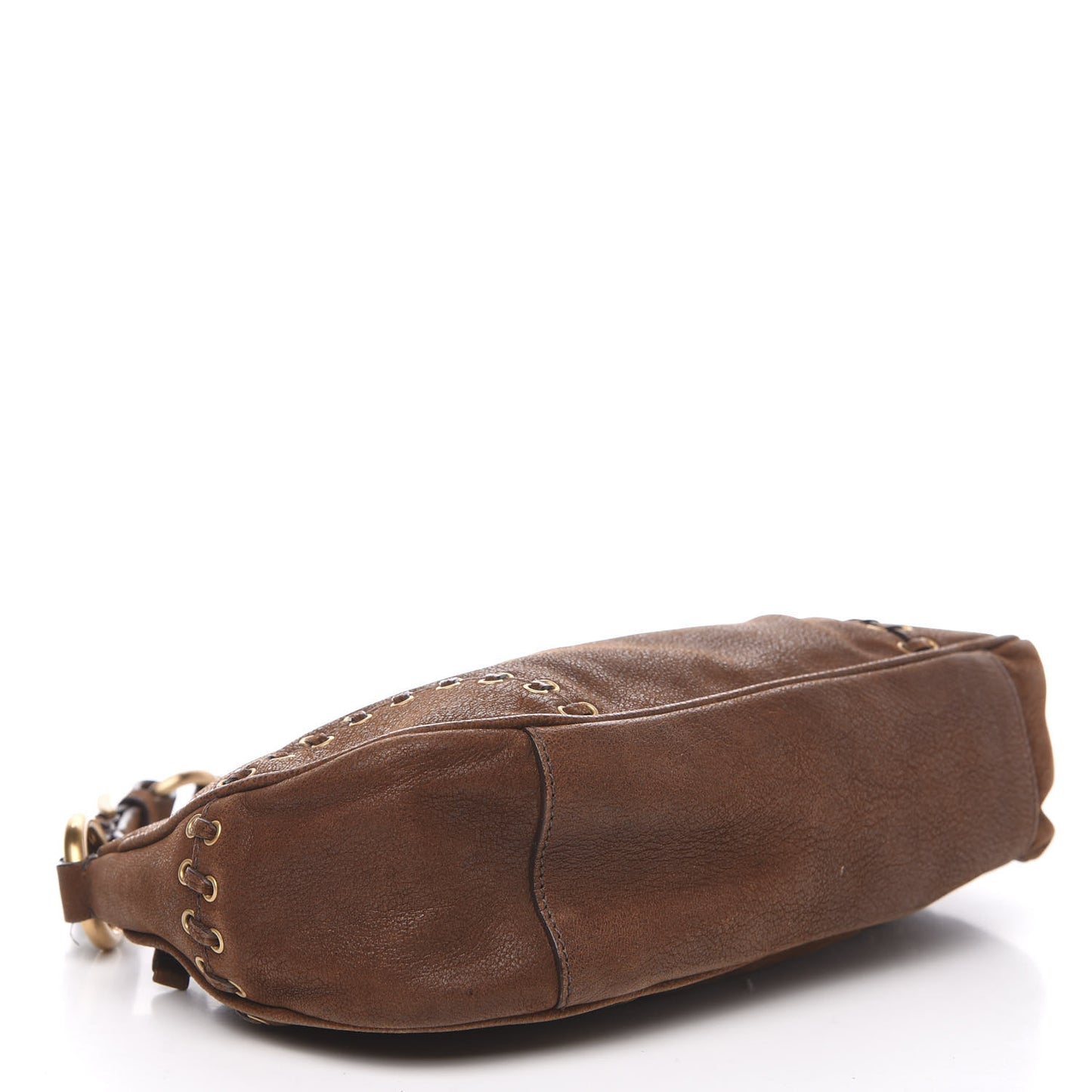 Goatskin Grommet Whipstitch Shoulder Bag Palissandro