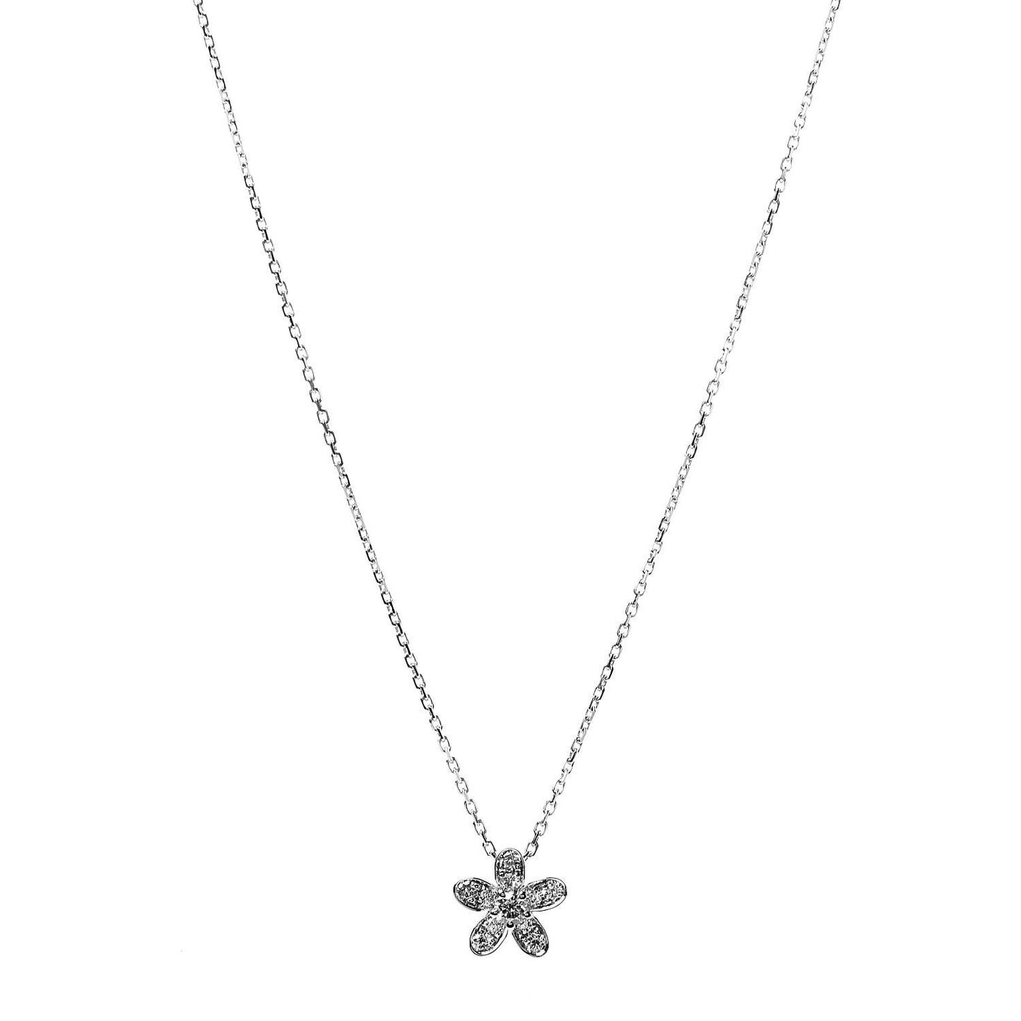 18K White Gold Diamond Socrate One Flower Pendant Necklace