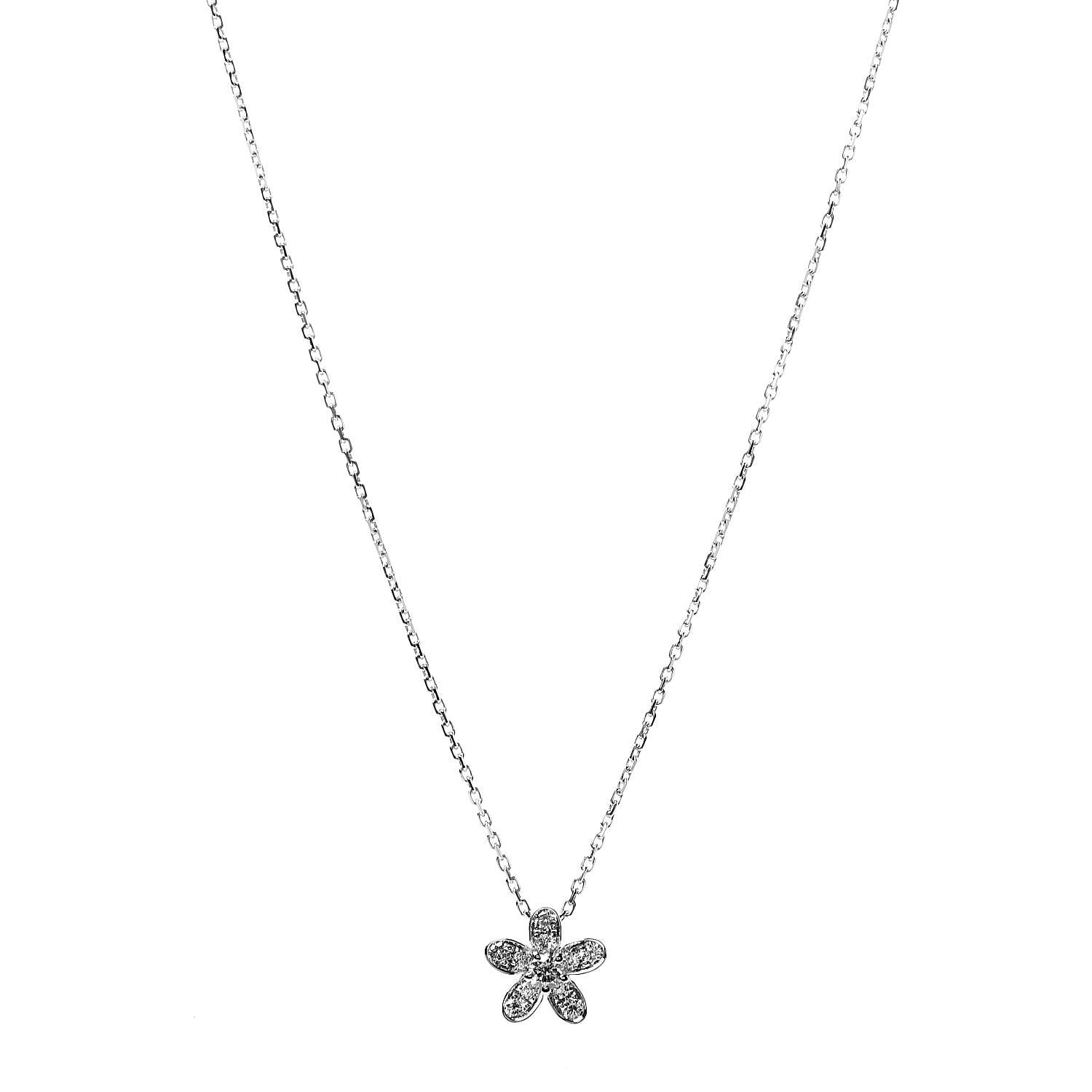 Van Cleef & Arpels 18K White Gold Diamond Socrate One Flower Pendant Necklace 1 of 6