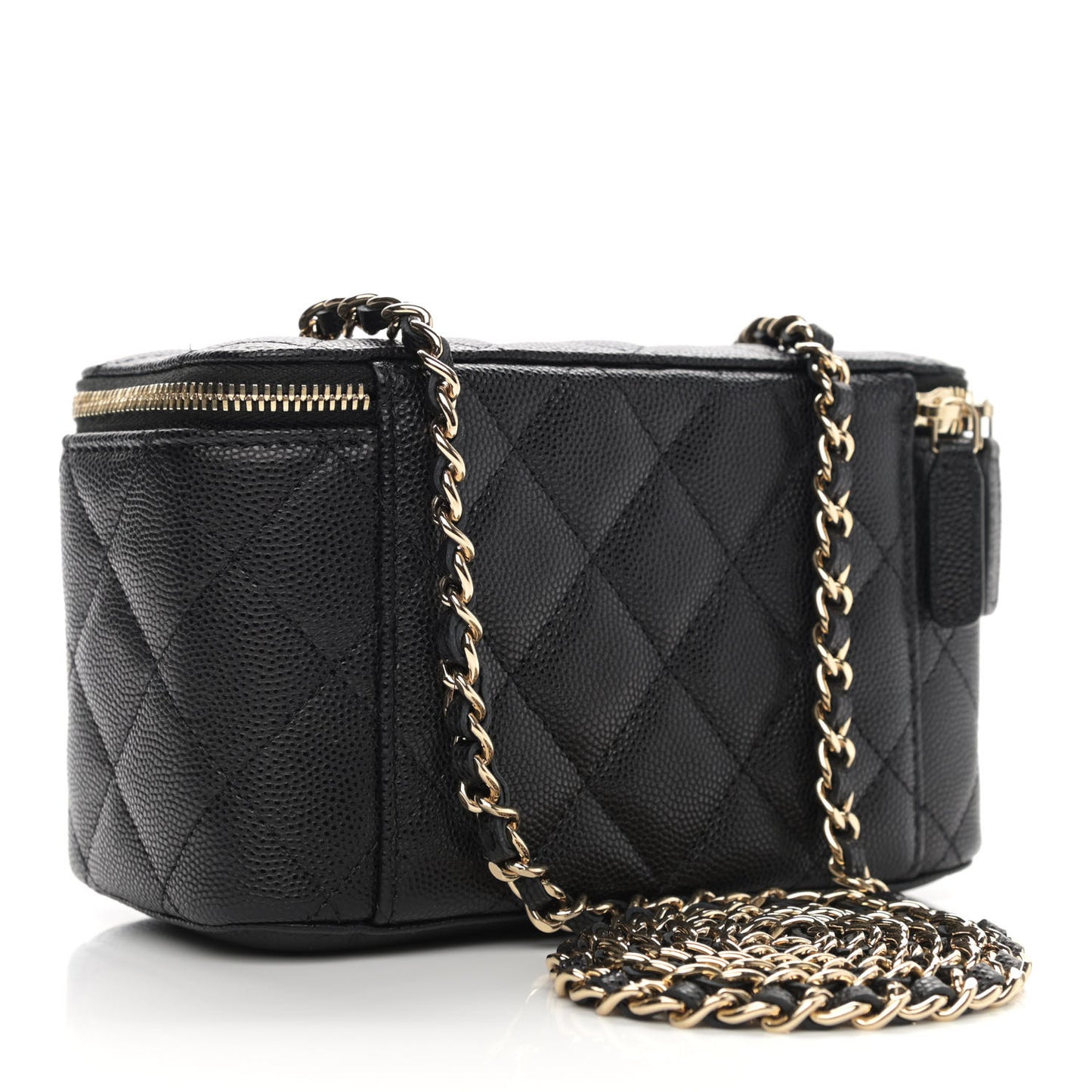 Caviar Quilted Small Vanity Case With Chain Black